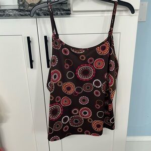 Brown Lane Bryant polyester/spandex tank with circles design adjustable straps